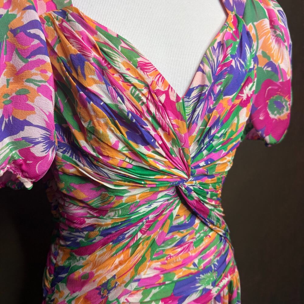 Vintage Morton Myles for the Warrens 100% Silk Floral Cocktail Evening Dress 10